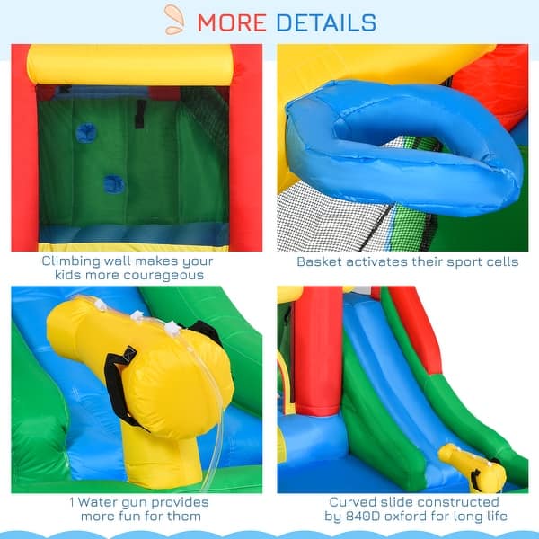 6-in-1 Kids Bounce House Inflatable Water Slide with Pool, Water Gun, Climbing Wall, Inflator Included