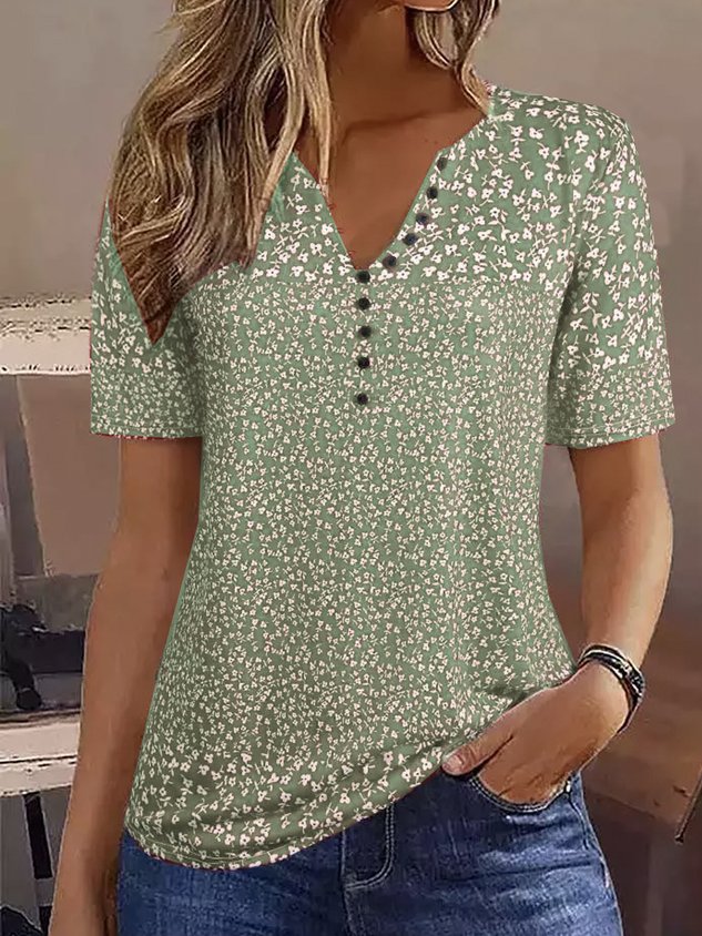 Crew Neck Casual Buckle Loose Blouse