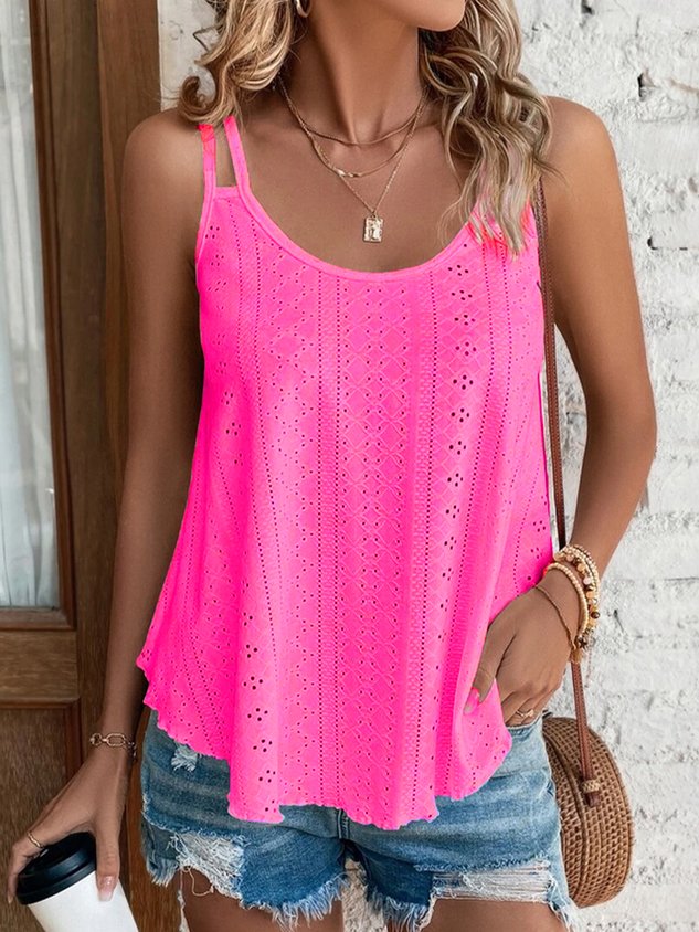 Plain Solid Eyelet Embroidery Cami  Casual Cami