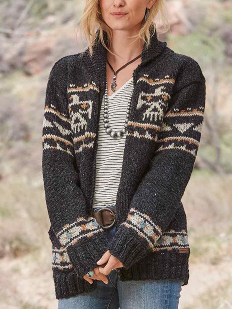 Western Eagle Print Knitted Cardigan