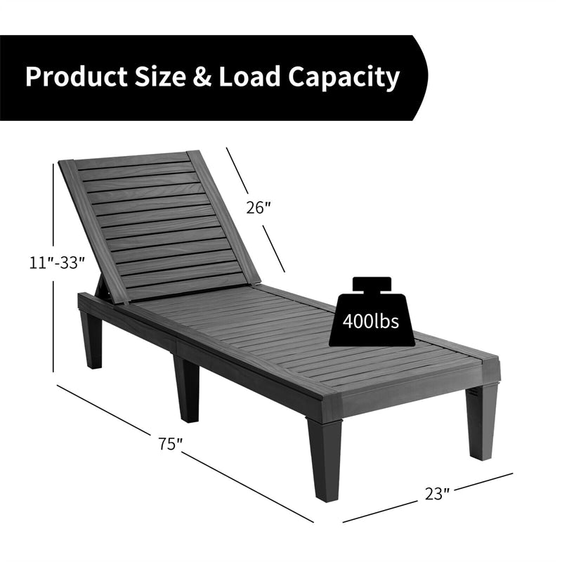 Outdoor Chaise Lounge Patio Reclining Chair with 5-Position Adjustable Backrest