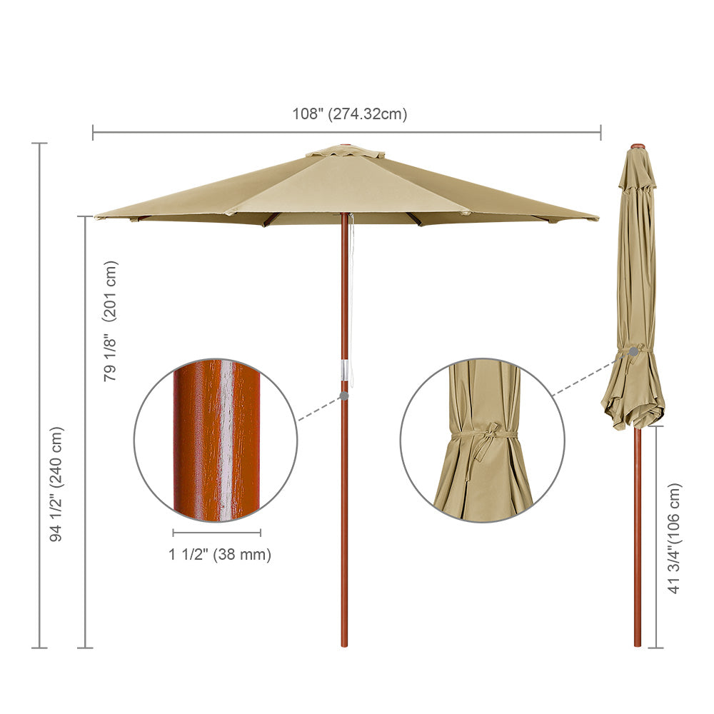 9ft Patio Wood Market Umbrella Multiple Colors