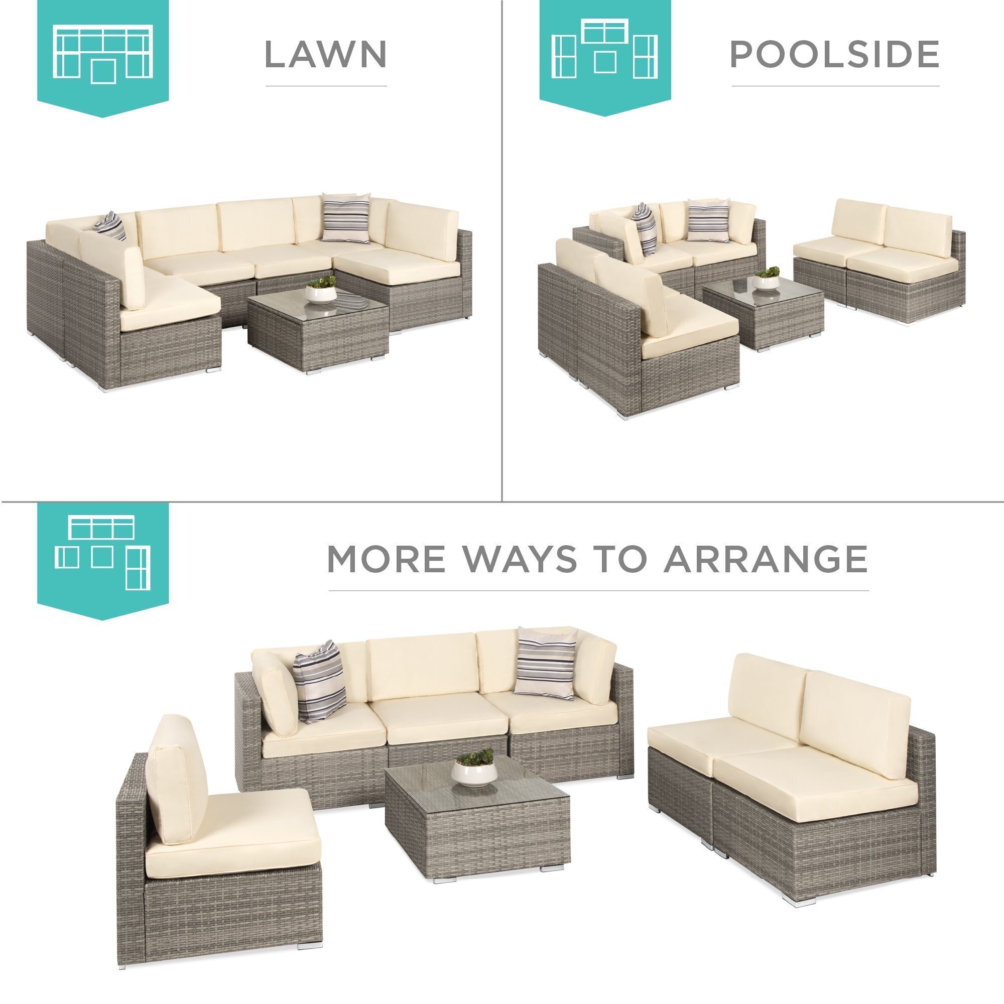 🔥Best Choice Products🔥 7-Piece Modular Outdoor Conversational Furniture Set, Wicker Sectional Sofas