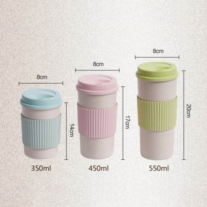 (Store Closing Sale) Wheat Fiber Straw Coffee Mug Double-wall Insulation Eco-friendly Coffee Cup Travel Leakproof Gift Mugs