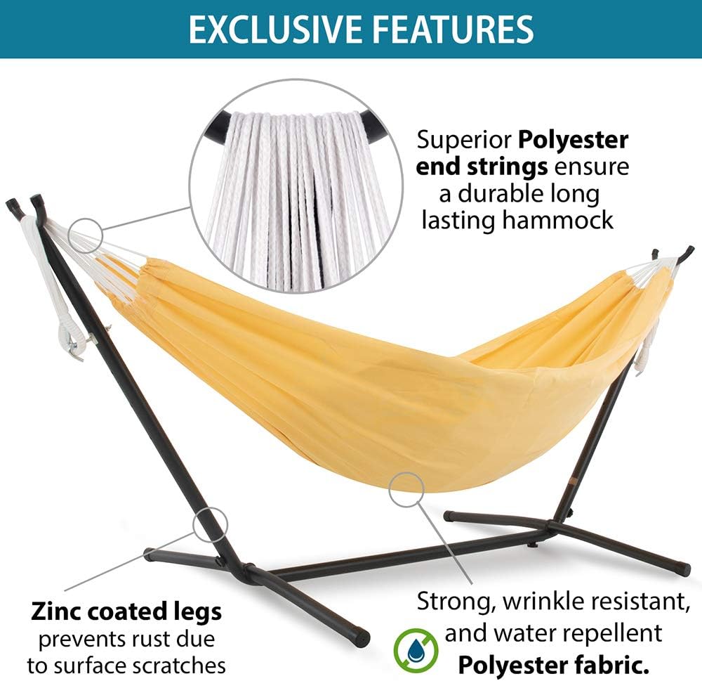 Double Cotton Hammock with Space Saving Steel Stand, Tropical (450 lb Capacity - Premium Carry Bag Included)