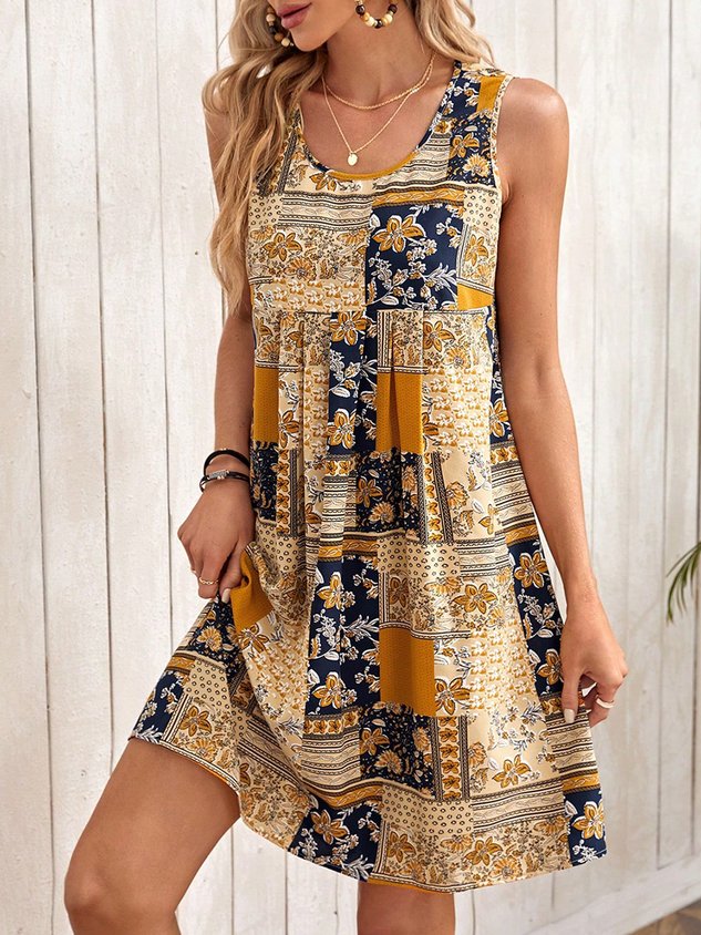 Casual Loose Ethnic Scoop Neck Dress