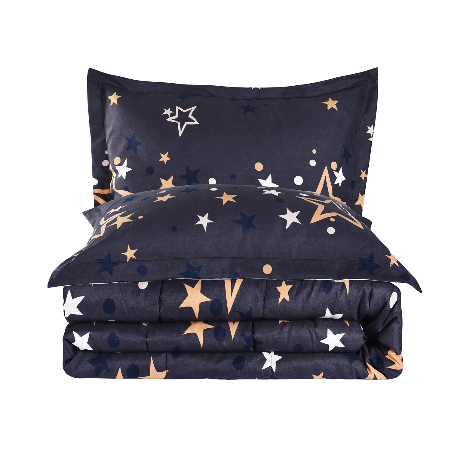 HIG Geometric Print Comforter Set, Grid / Stars Pattern, 3 PCS Lightweight Quilted Comforter with Two Shams