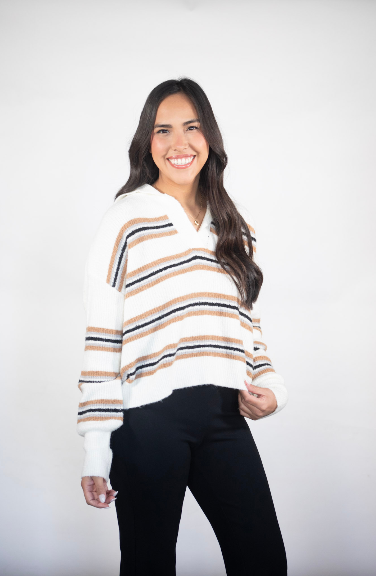 Daytime Dreaming Cream Striped Collared Sweater