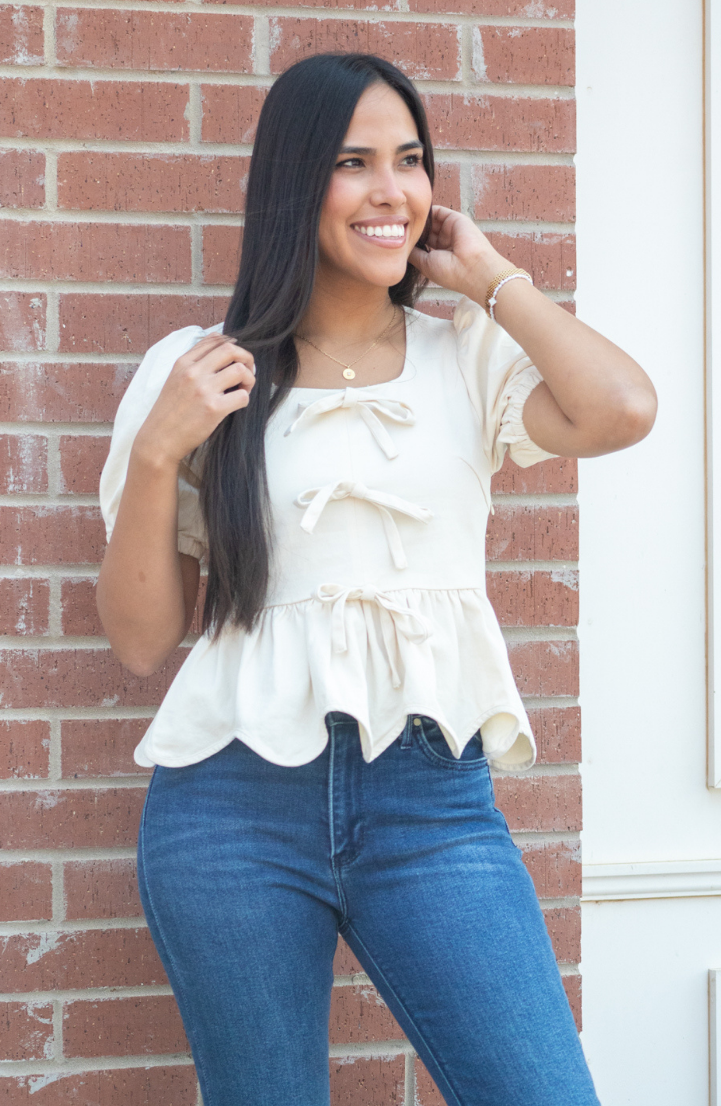 Seek To Amaze Ivory Front Bow Top