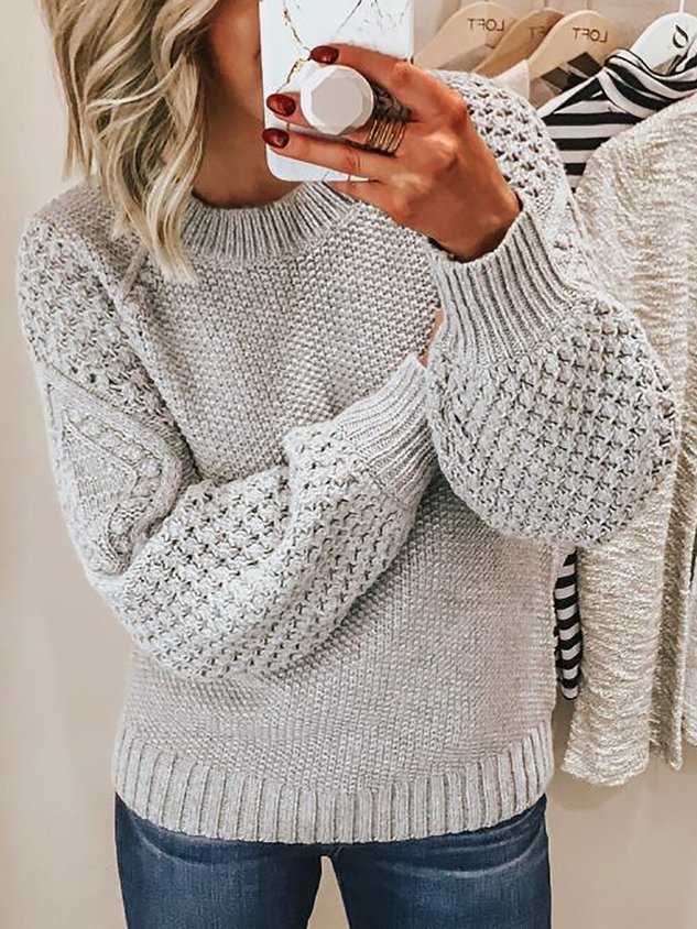 Women Knitted Solid Long Sleeve Comfy Casual Sweater