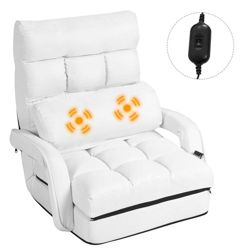 Foldable Massage Floor Chair Recliner, Single Lazy Sofa with Ergonomic Armrest, Adjustable 5 Backrest Positions & Detachable Mat