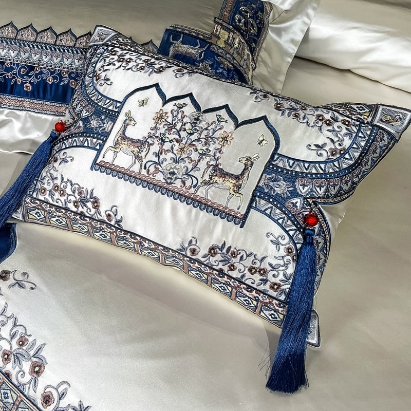 Luxury Embroidered Tassel Duvet Cover Set