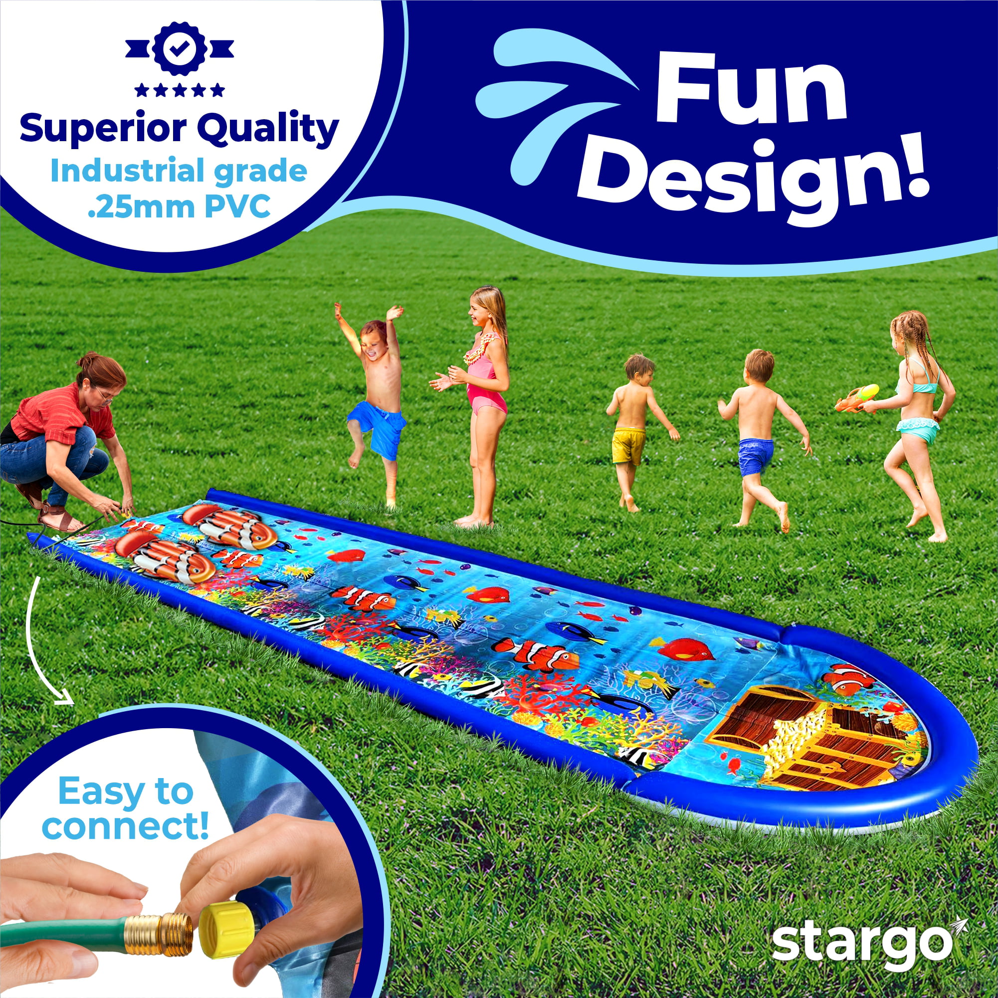 Double Lawn Slide Water Spraying Slip and Slide, Giant Backyard 25 feet Slide with 2 Inflatable Sliding Body Boards and Built in Sprinkler, Outdoor Wet Summer Fun or Snow Sledge