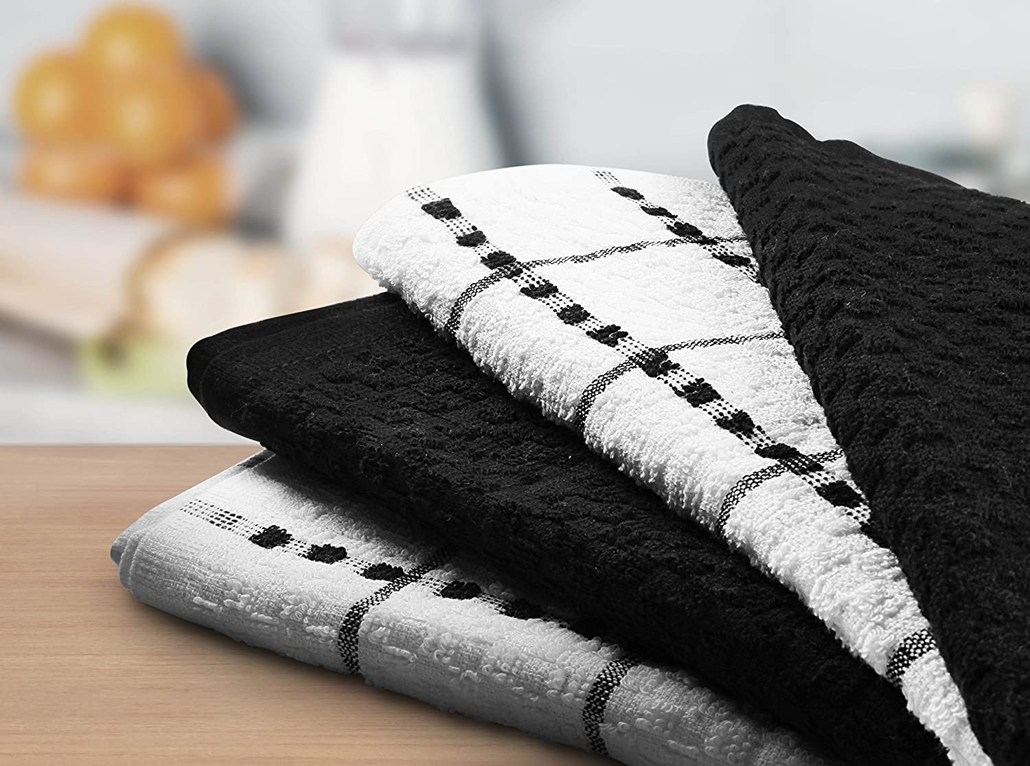 Kitchen Towels [12 Pack], 15 x 25 Inches, 100% Ring Spun Cotton Super Soft and Absorbent Linen Dish Towels, Tea Towels and Bar Towels Set (Black)