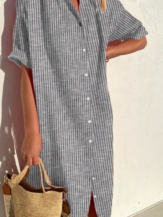 Loose Shirt Collar Casual Color Block Dress