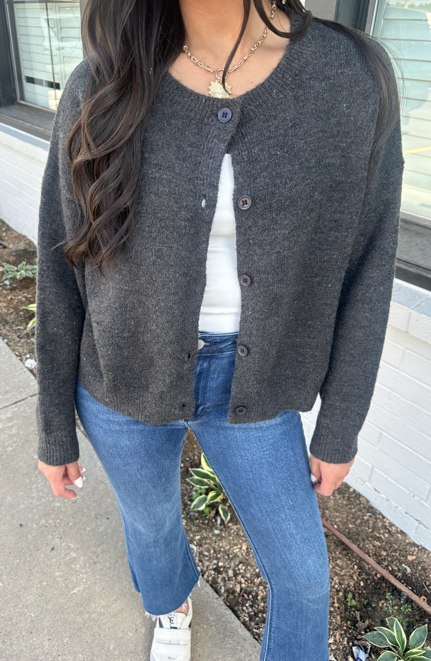 My Own World Charcoal Button Up Sweater Cardigan