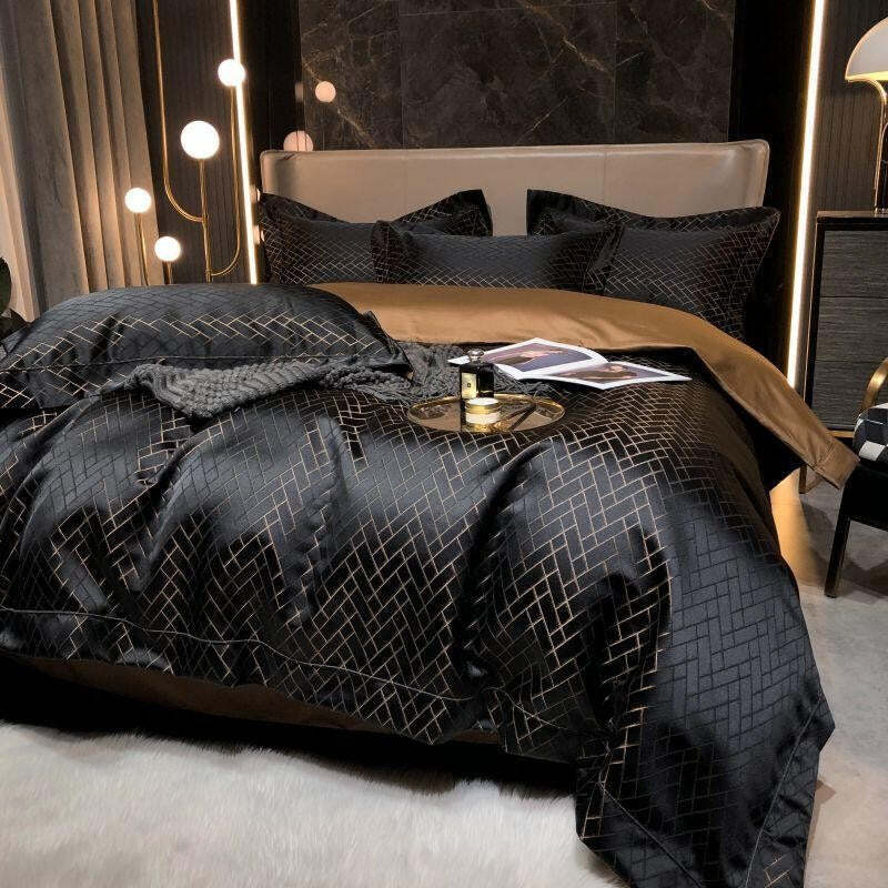 Black Gold Cotton Satin Duvet Cover Set