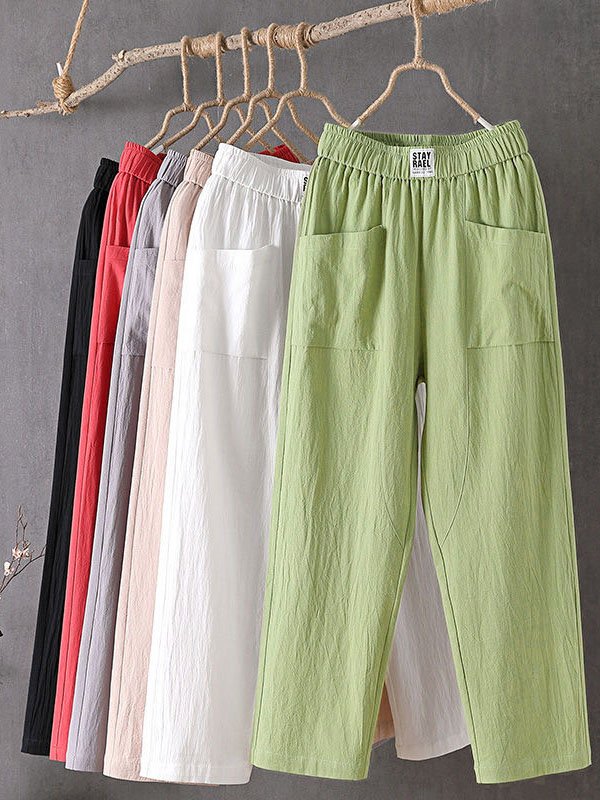 Casual Plain Natural Ankle Pants Straight Pants