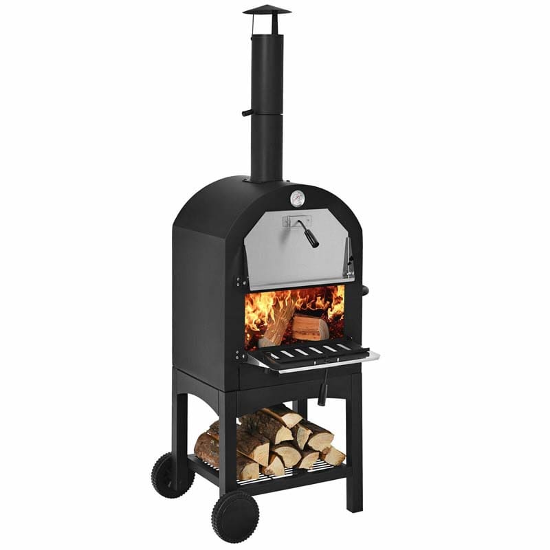 Portable Outdoor Pizza Oven Wood Fire Pizza Maker Grill with Pizza Stone & Waterproof Cover