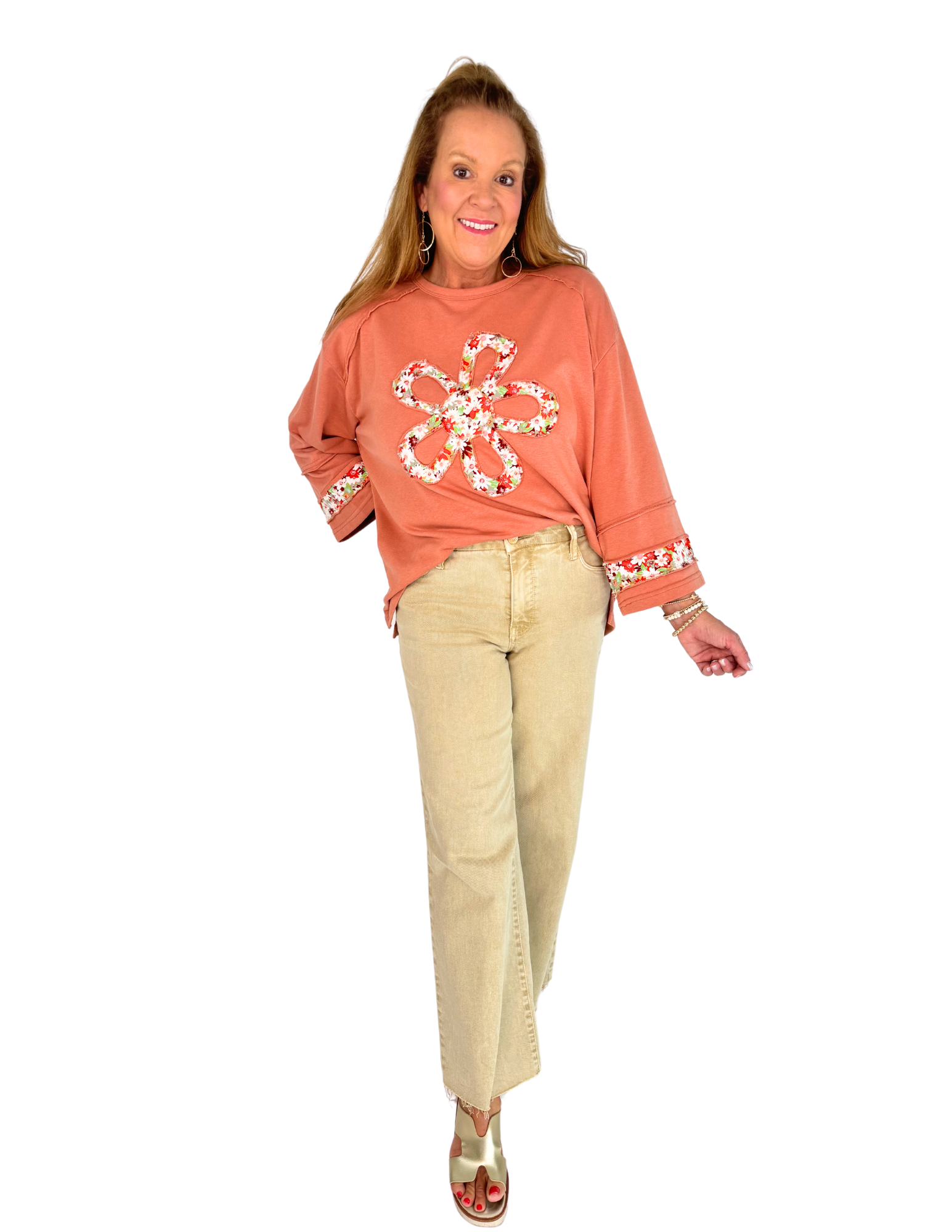 Hallie Flower Patch Top - Chai