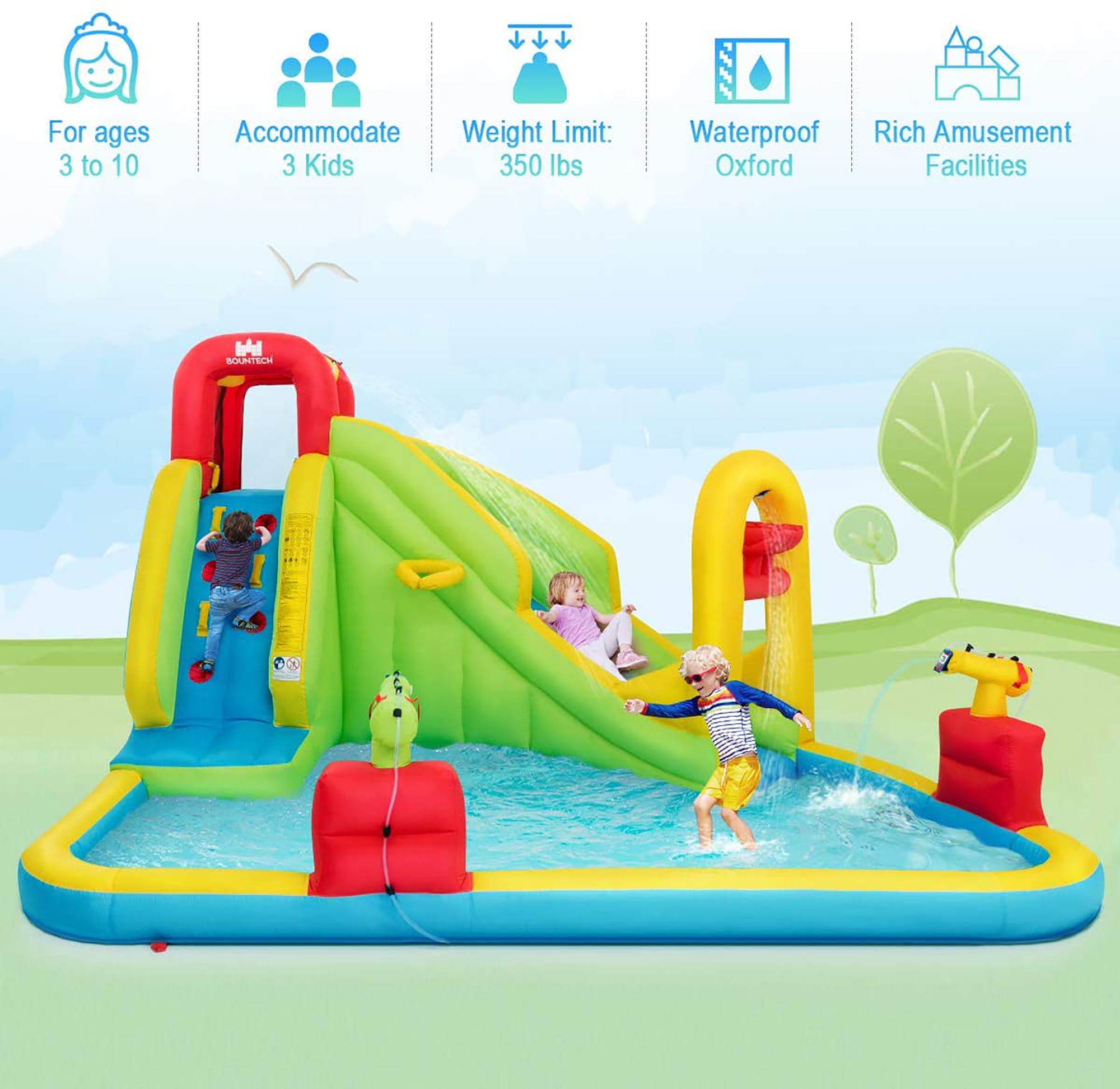 Inflatable Water Slide Kids Bounce House w/480w Blower