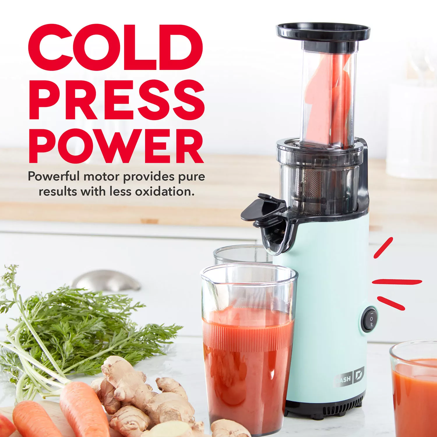 Compact Masticating Slow Juicer, Easy to Clean Cold Press Juicer with Brush, Pulp Measuring Cup, Frozen Attachment and Juice Recipe Guide