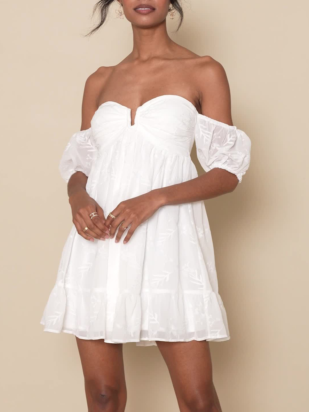 Cutest Icon White Embroidered Off-the-Shoulder Mini Dress