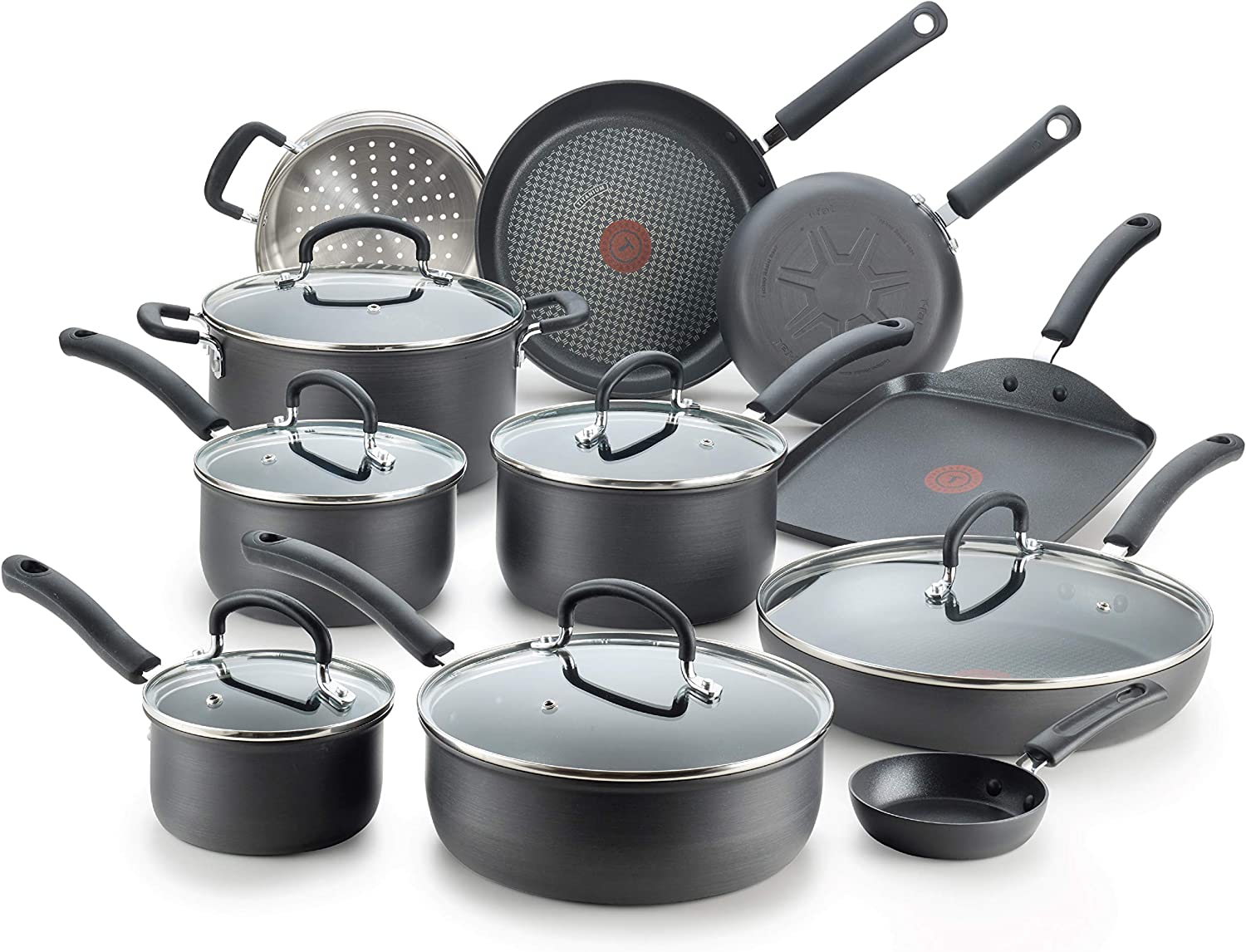 (Store Closing Sale) Hard Anodized Nonstick 17 Piece Cookware Set, Black