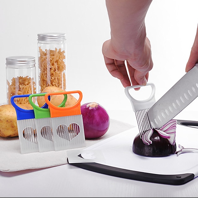 Kitchen Onion Slicer Cut Onion Holder Fork Tomato Vegetable Slicer Cutting Aid Guide Holder Fruit Cutter