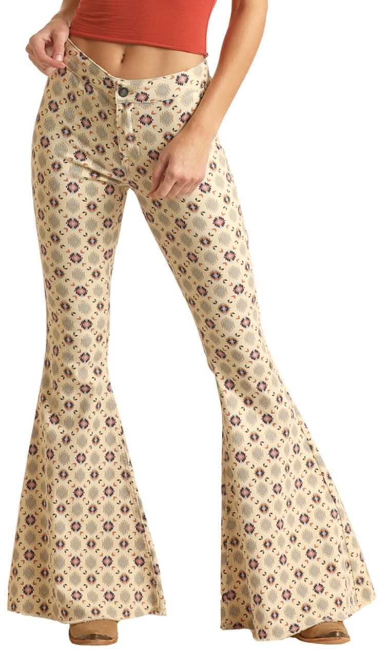 Button Bells High Rise Stretch Aztec Flare Jeans