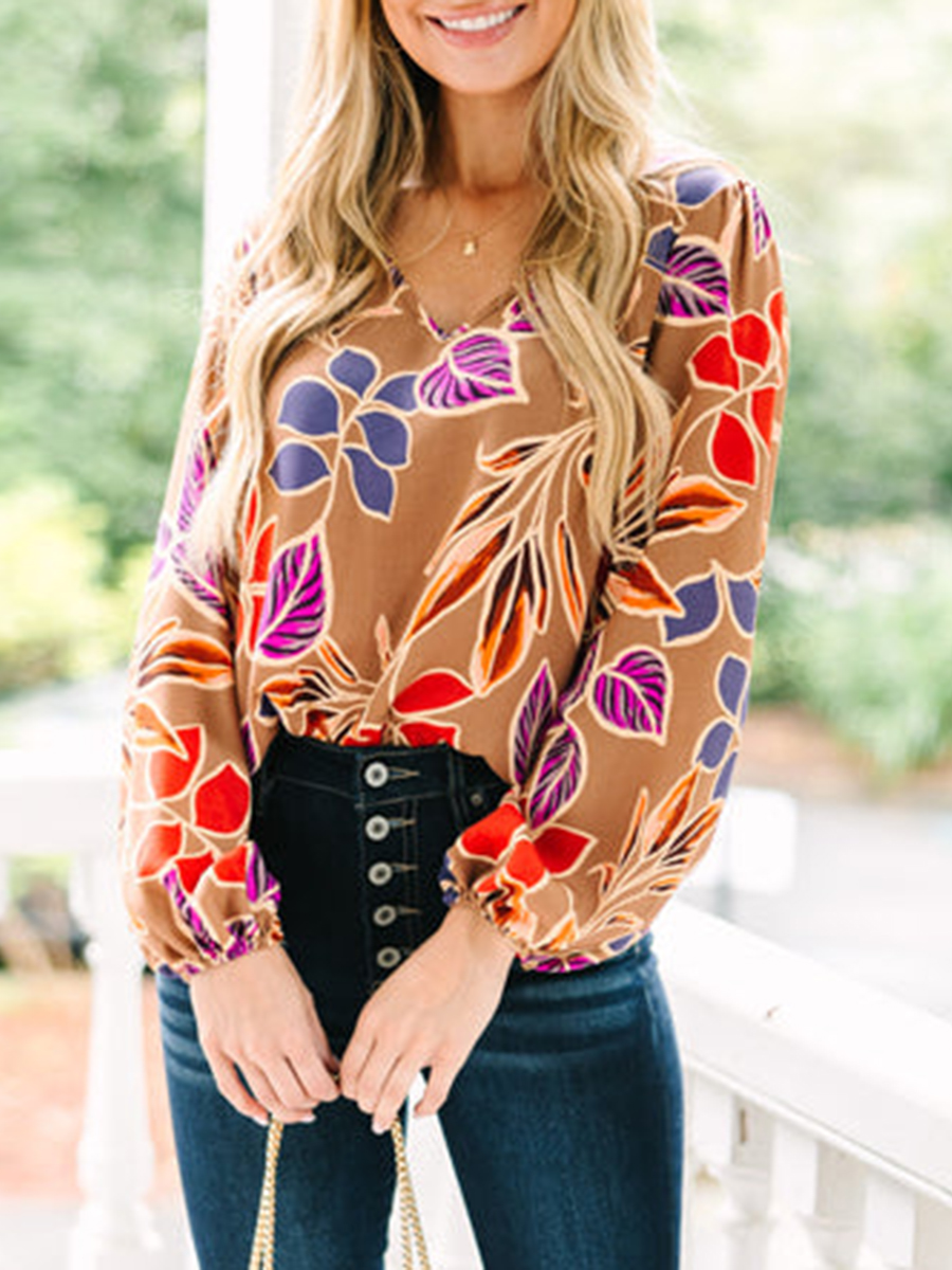 Camel Brown Floral Blouse