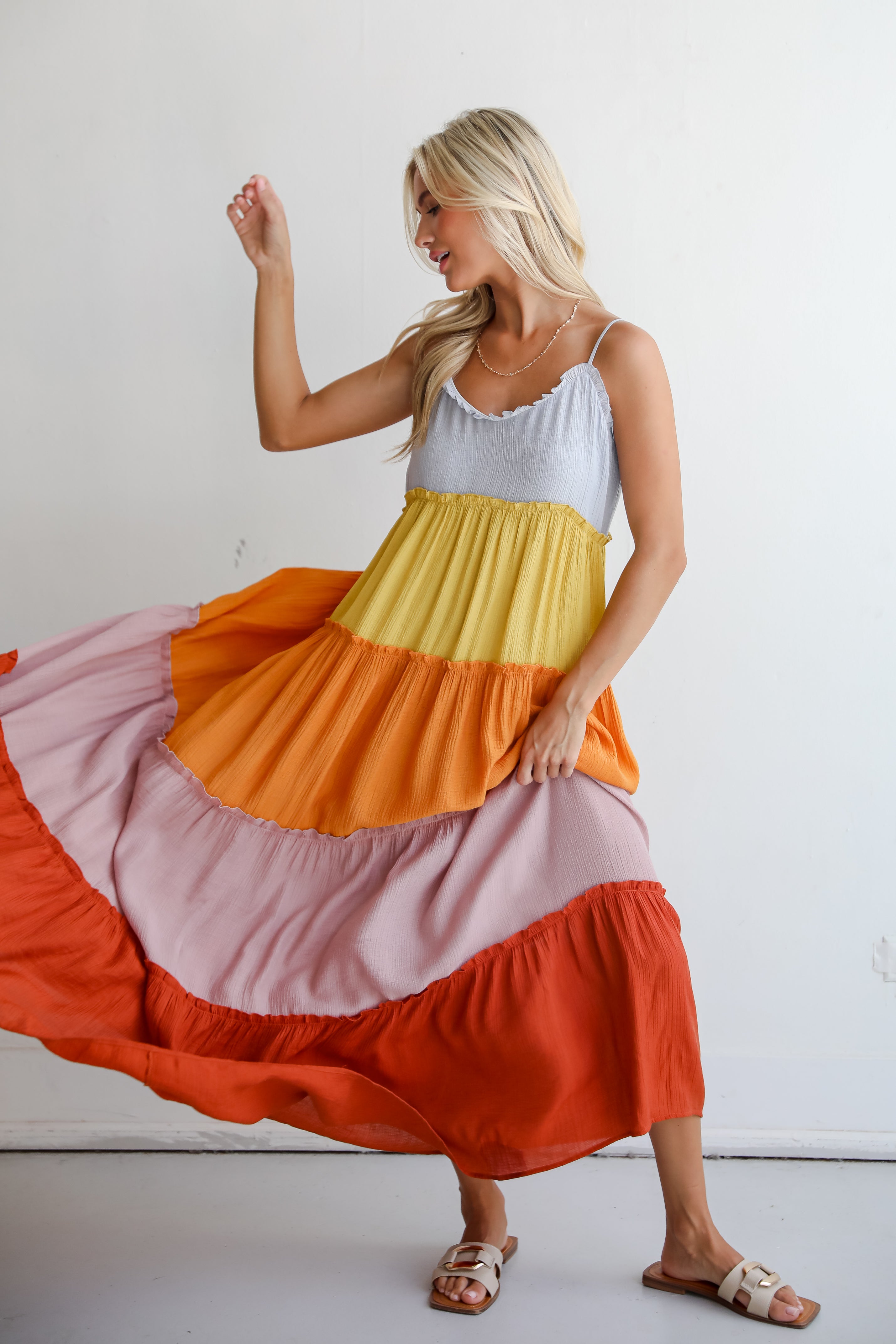 Compelling Aesthetic Color Block Maxi Dress