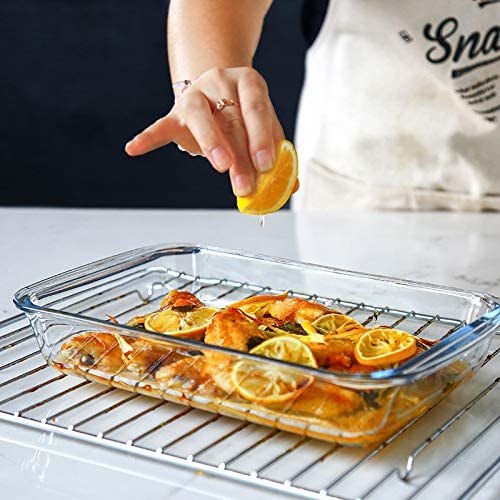 8-Piece Deep Glass Baking Dish Set with Plastic lids,Rectangular Glass Bakeware Set with BPA Free Lids, Baking Pans for Lasagna, Leftovers, Cooking, Kitchen, Freezer-to-Oven and Dishwasher, Gray