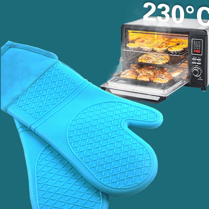 (Store Closing Sale) New Cotton Thickened Double-layer Food Grade Lattice Silica Gel Gloves Microwave Oven Insulated Kitchen