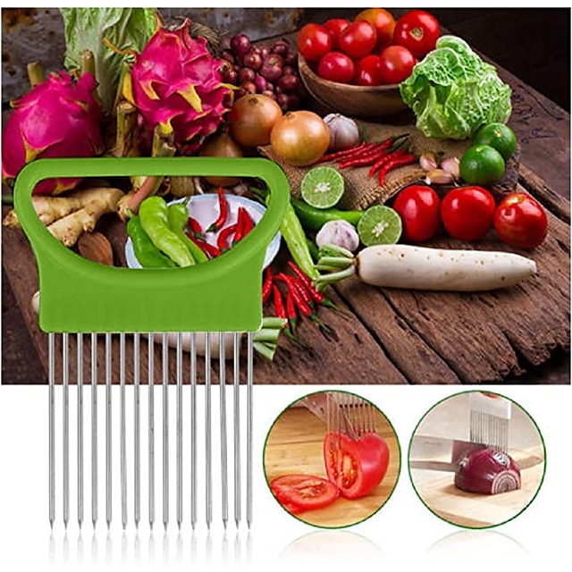 Kitchen Onion Slicer Cut Onion Holder Fork Tomato Vegetable Slicer Cutting Aid Guide Holder Fruit Cutter