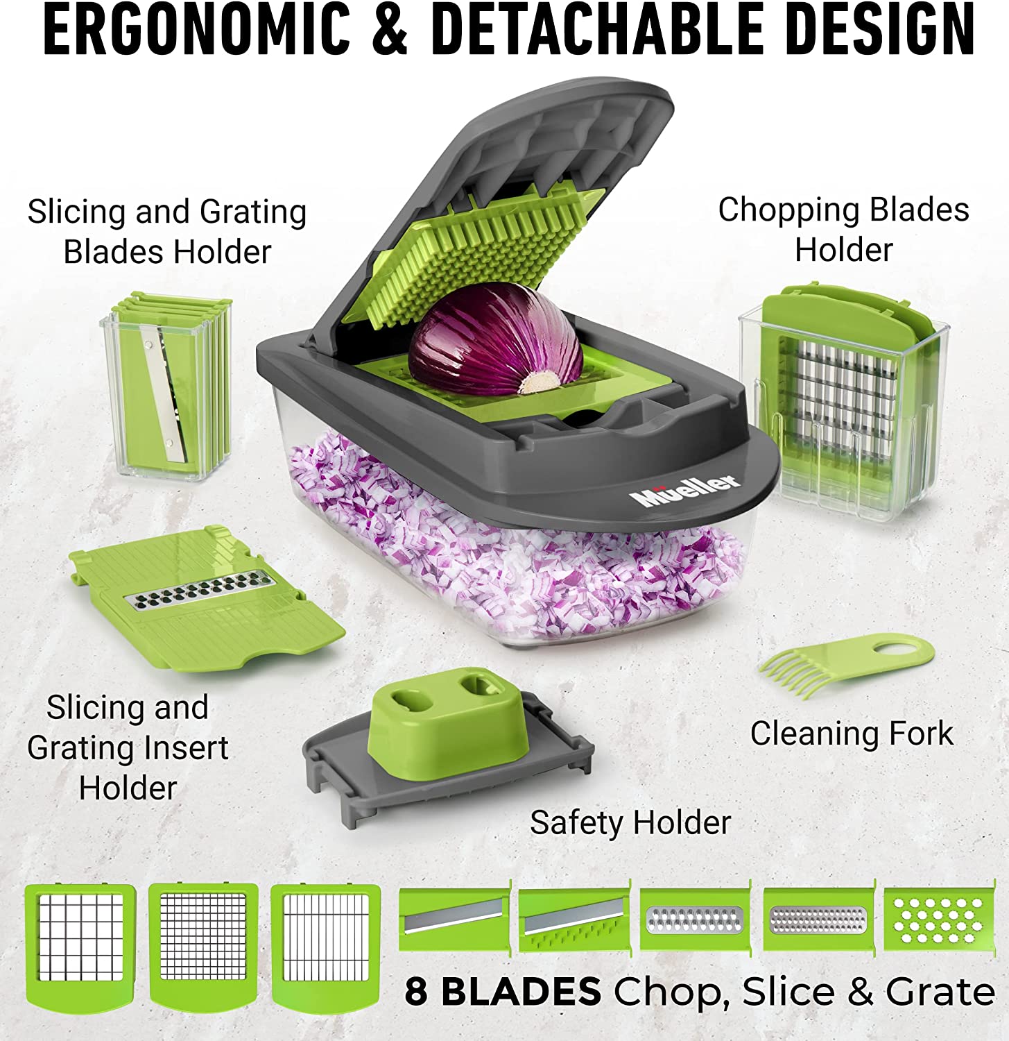 10-in-1, 8 Blade Vegetable Slicer, Onion Mincer Chopper, Vegetable Chopper, Cutter, Dicer, Egg Slicer with Container