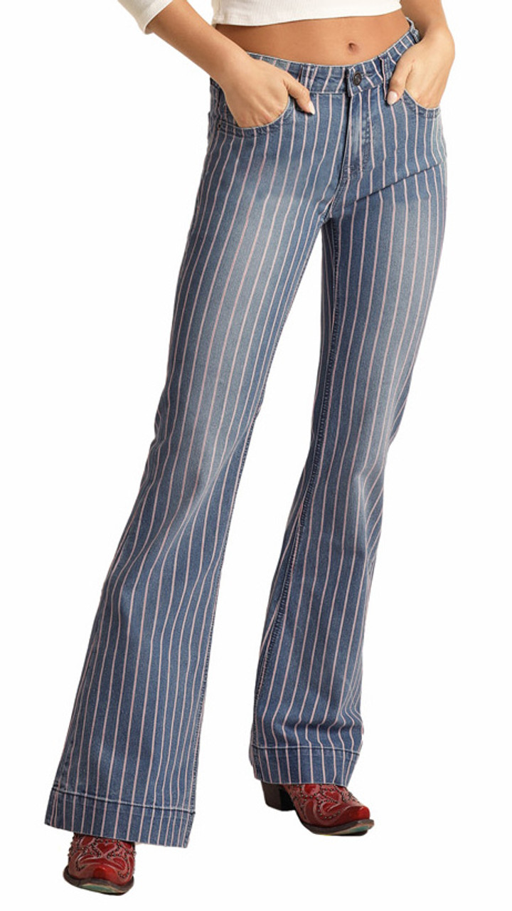 Mid Rise Extra Stretch Red and White Striped Trousers