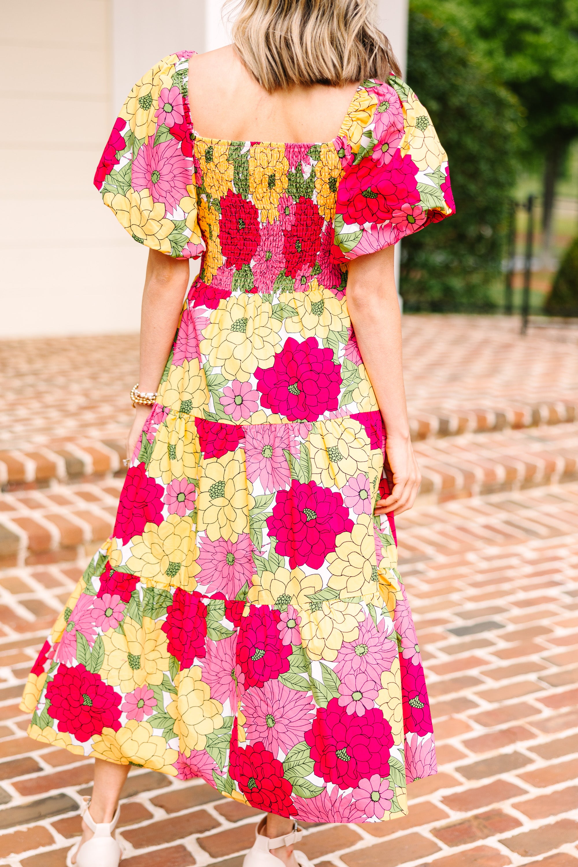 All On Your Own Fuchsia Pink Floral Midi Dress