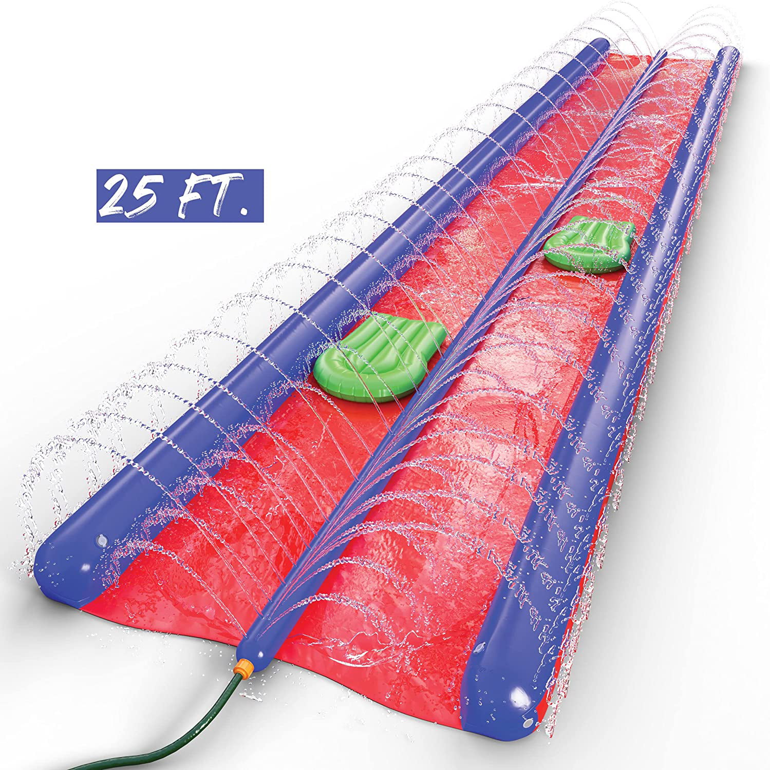 Double Lawn Slide Water Spraying Slip and Slide, Giant Backyard 25 feet Slide with 2 Inflatable Sliding Body Boards and Built in Sprinkler, Outdoor Wet Summer Fun or Snow Sledge