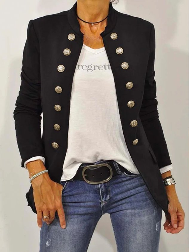 Long Sleeve Shift Buttoned Solid Jacket