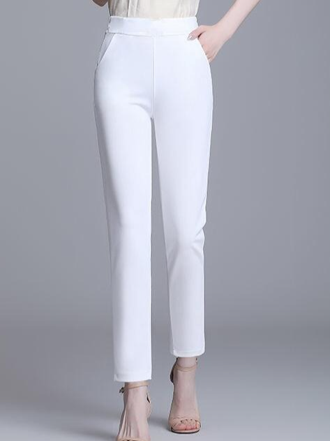 Casual Plain Ankle Pants Pocket Stitching Pant