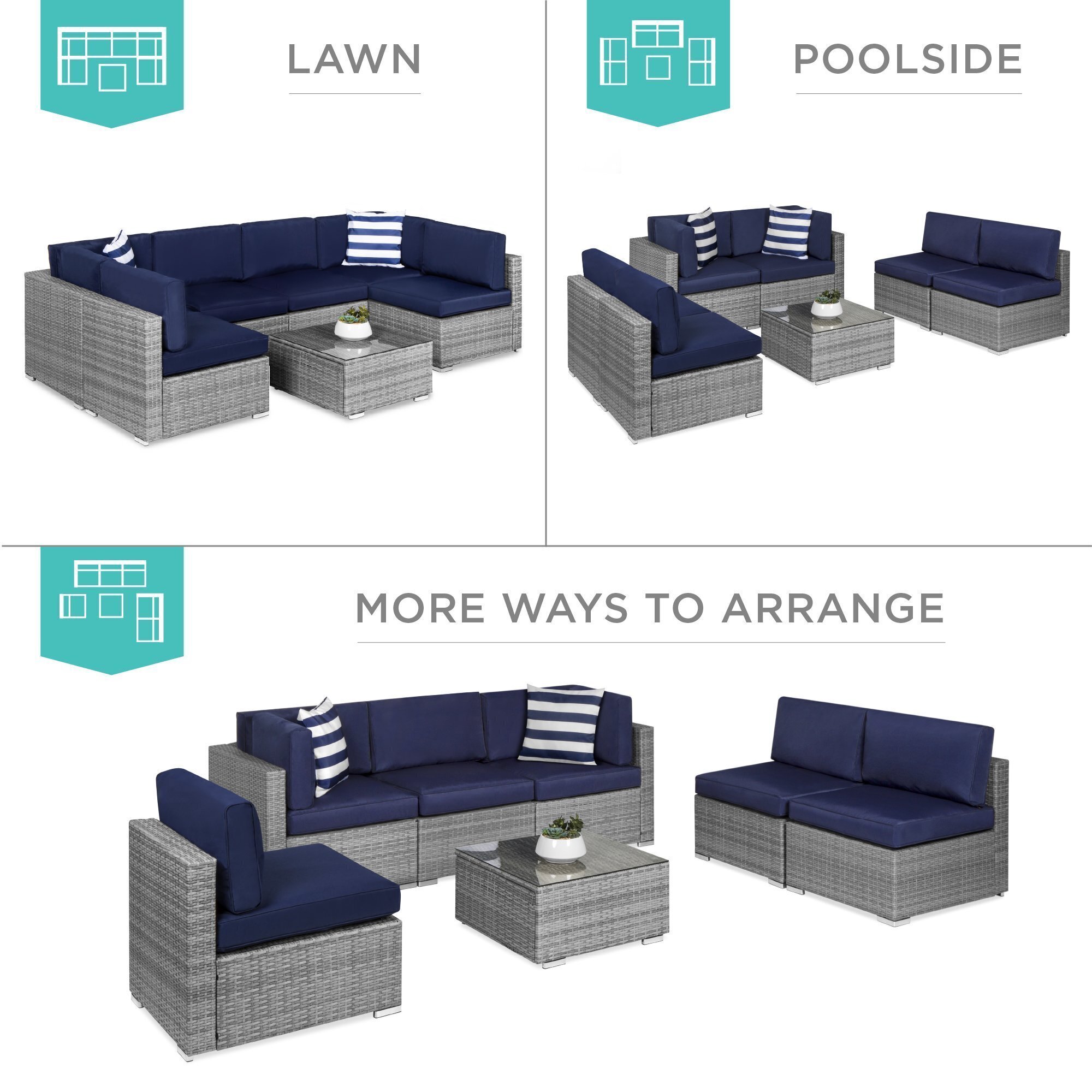 🔥Best Choice Products🔥 7-Piece Modular Outdoor Conversational Furniture Set, Wicker Sectional Sofas