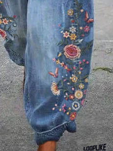 Floral-Print Casual Shift Jeans