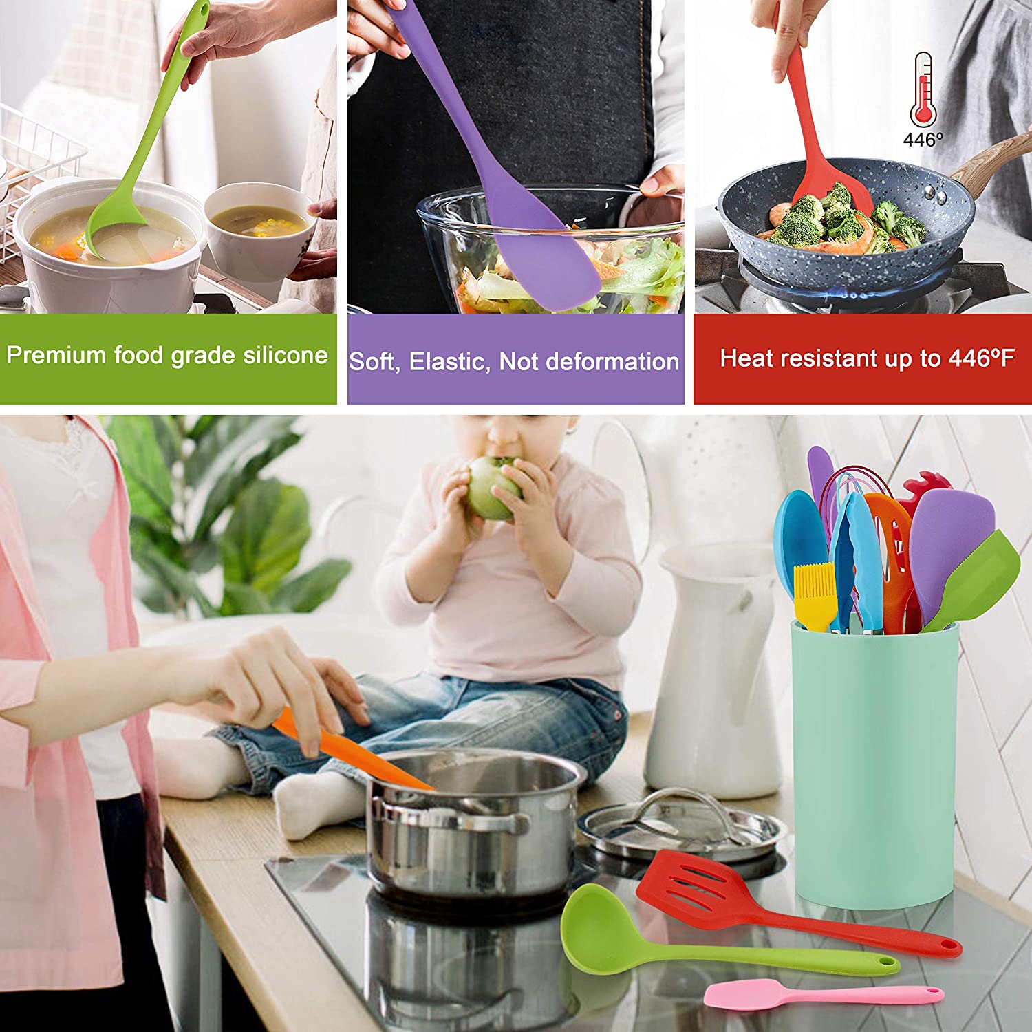 (Store Closing Sale) 14-piece cooking utensil set (with stand)