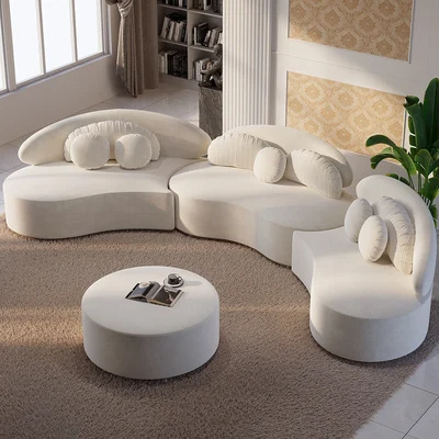 Velvet Sectional Sofa With Ottoman Modern 7 Seater Curved Floor-to-ceiling Sofa