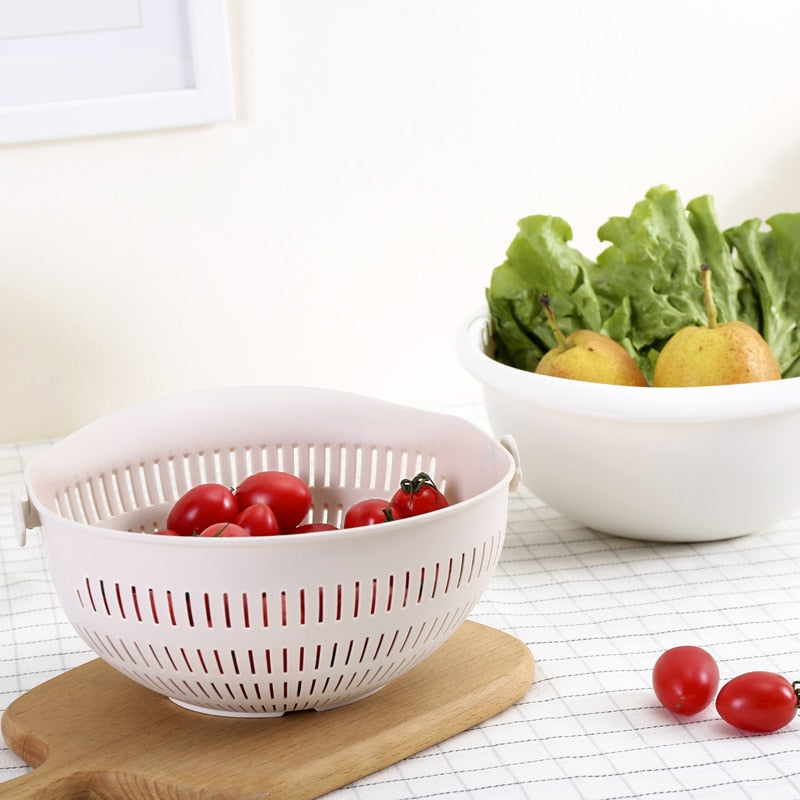 Kitchen Silicone Double Drain Basket Bowl