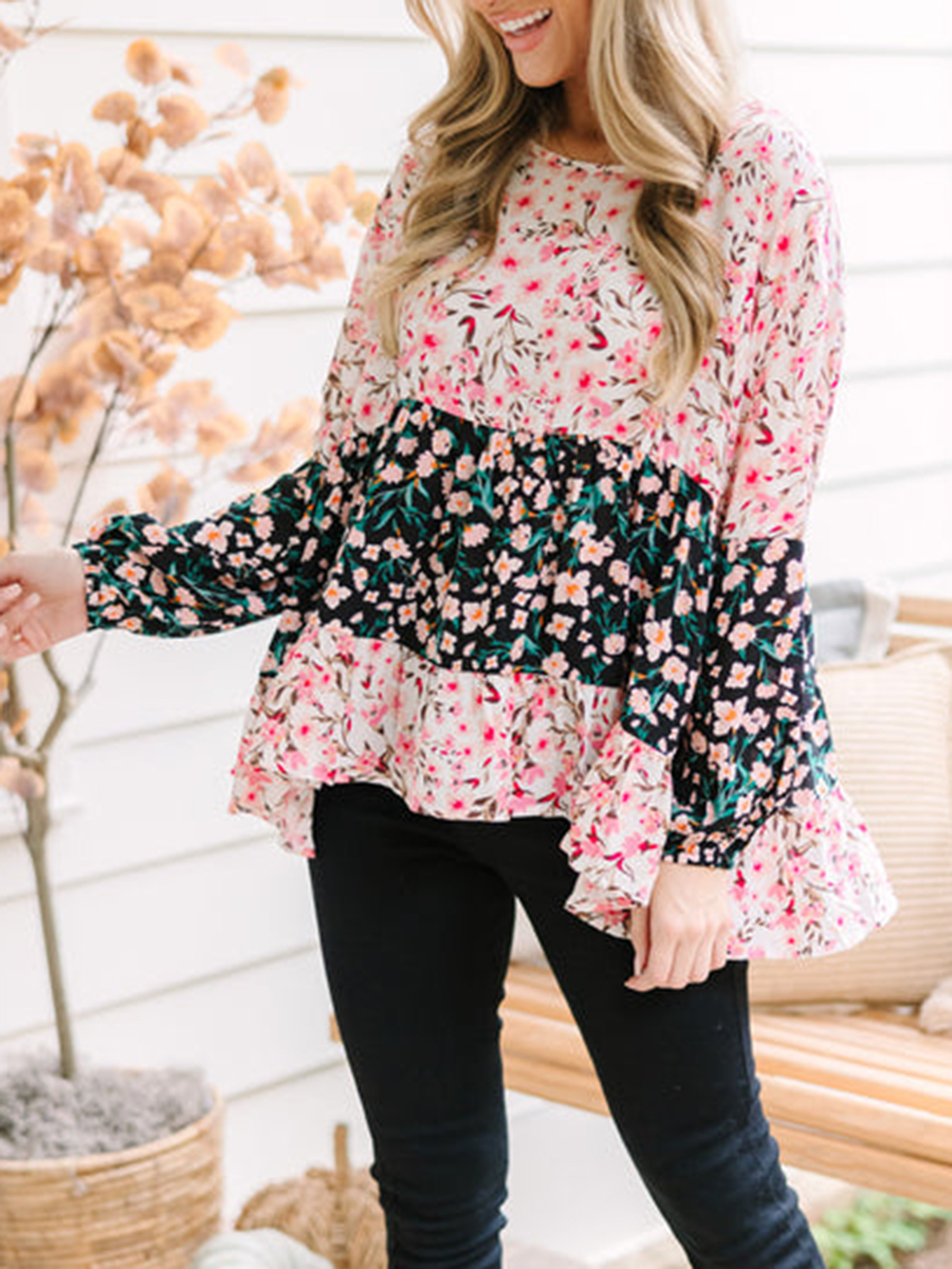 Black patchwork floral top