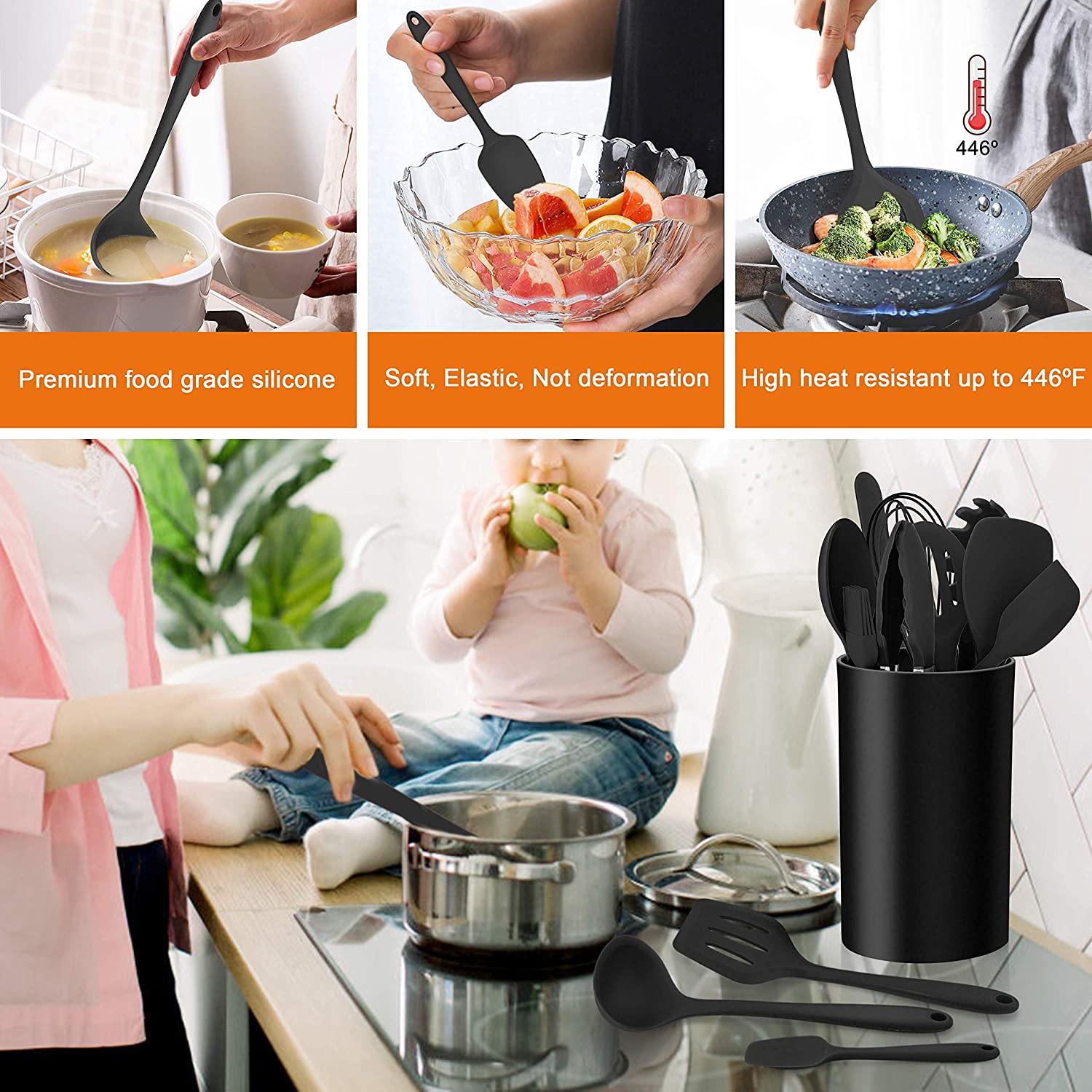 (Store Closing Sale) 14-piece cooking utensil set (with stand)