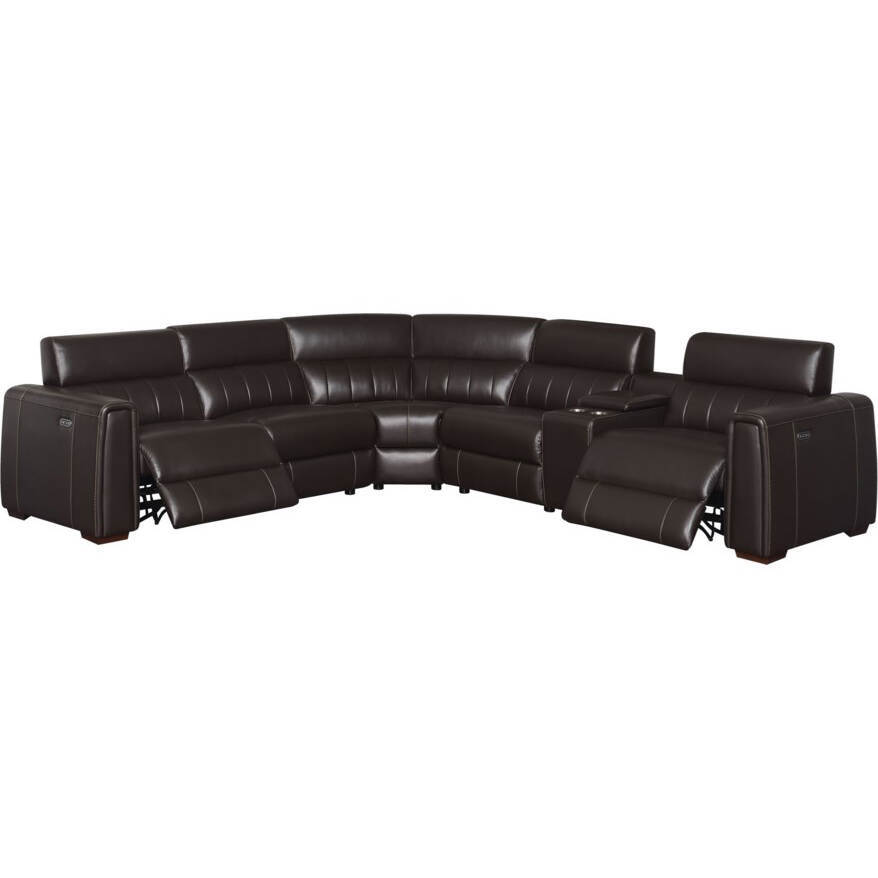 4-SEAT POWER RECLINING LEATHER SECTIONAL SOFA WITH OUTLETS AND USB PORTS