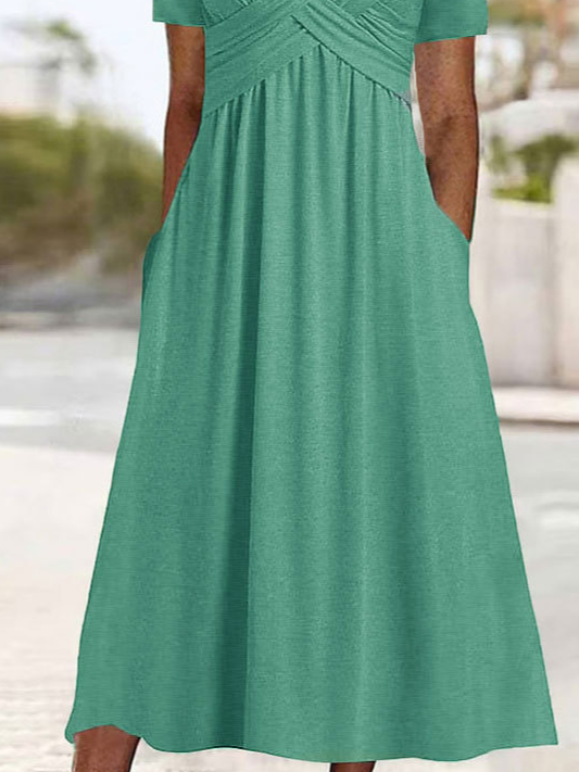 Women Casual Plain Natural Regular Fit Sweetheart Neckline Fit & Flare Maxi Dress